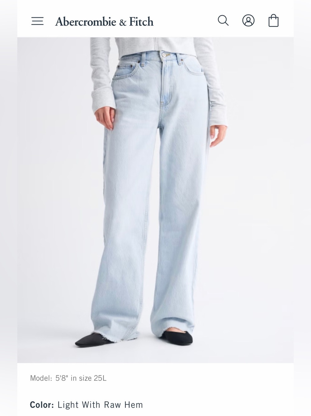 Abercrombie & Fitch Light Blue Wide-Leg Jeans with Raw Hem